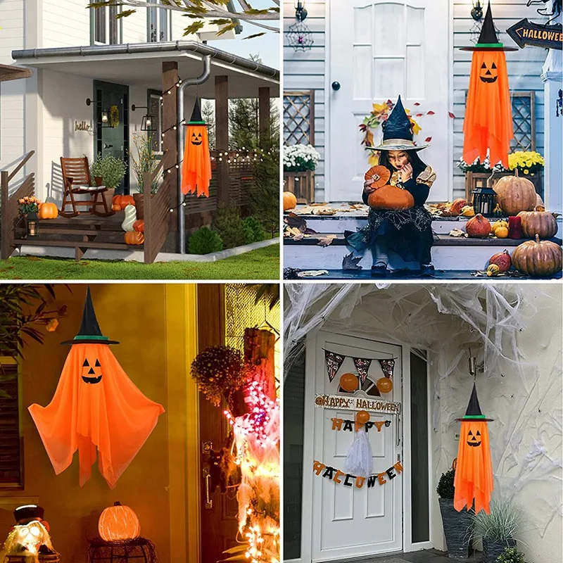 Halloween Decorations Orange Pumpkin Wizard Hat Halloween Decor Hanging Pumpkin Ornaments For Home Indoor Outdoor