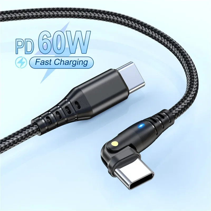 

180 Rotate USB C to Cable 3A Fast Charging Cable For Huawei Xiaomi Mobile Phone PD 60W U Charger Data Cord