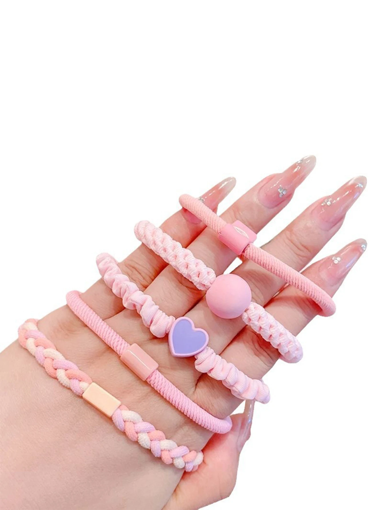 5pcs Summer Fresh Hair Circles Korean Edition Colored Leather Bands with High Aesthetic Value for Children\'s Ball Head and Horse