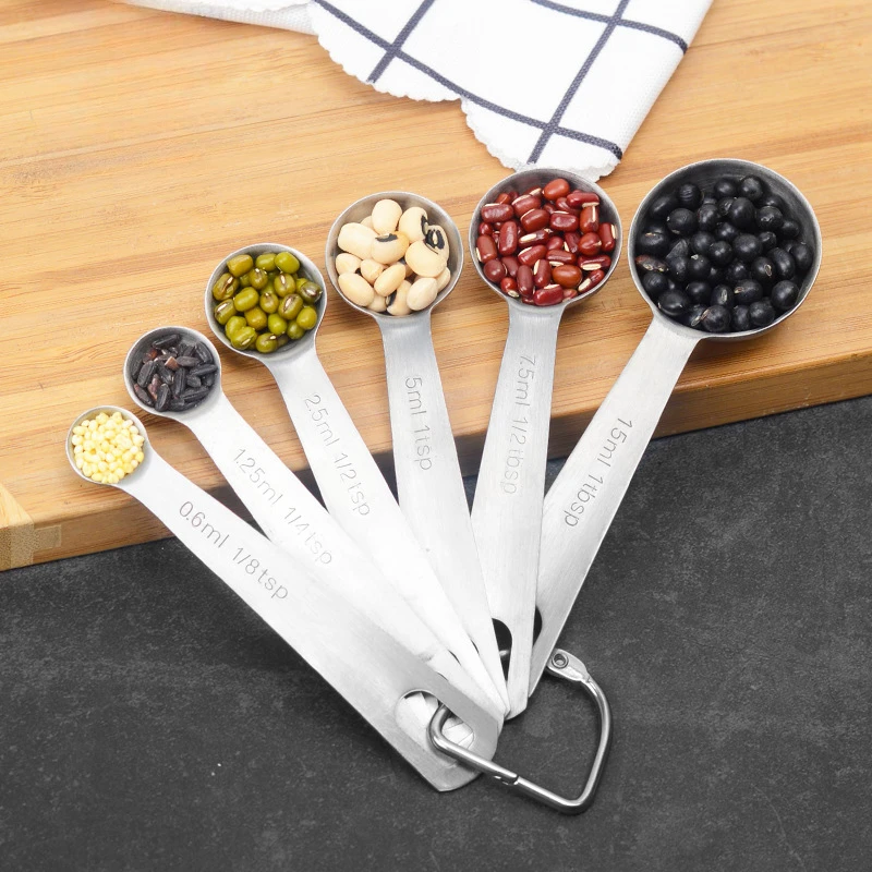 Conjunto de copos e colheres de medição de aço inoxidável, 6 peças, luxo premium, empilháveis, ferramentas para casa, acessórios de cozinha