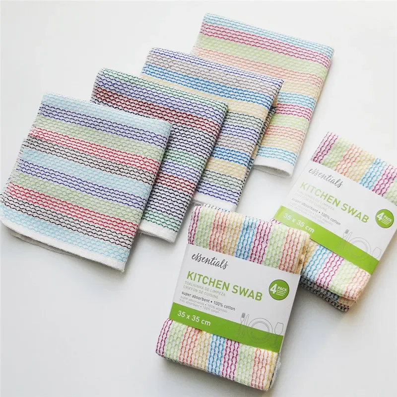 

4Pcs/Pack 35x35cm Home Kitchen Swab Dishcloth Non-Stick Oil Wipes Scouring Pad Cotton Square Towels