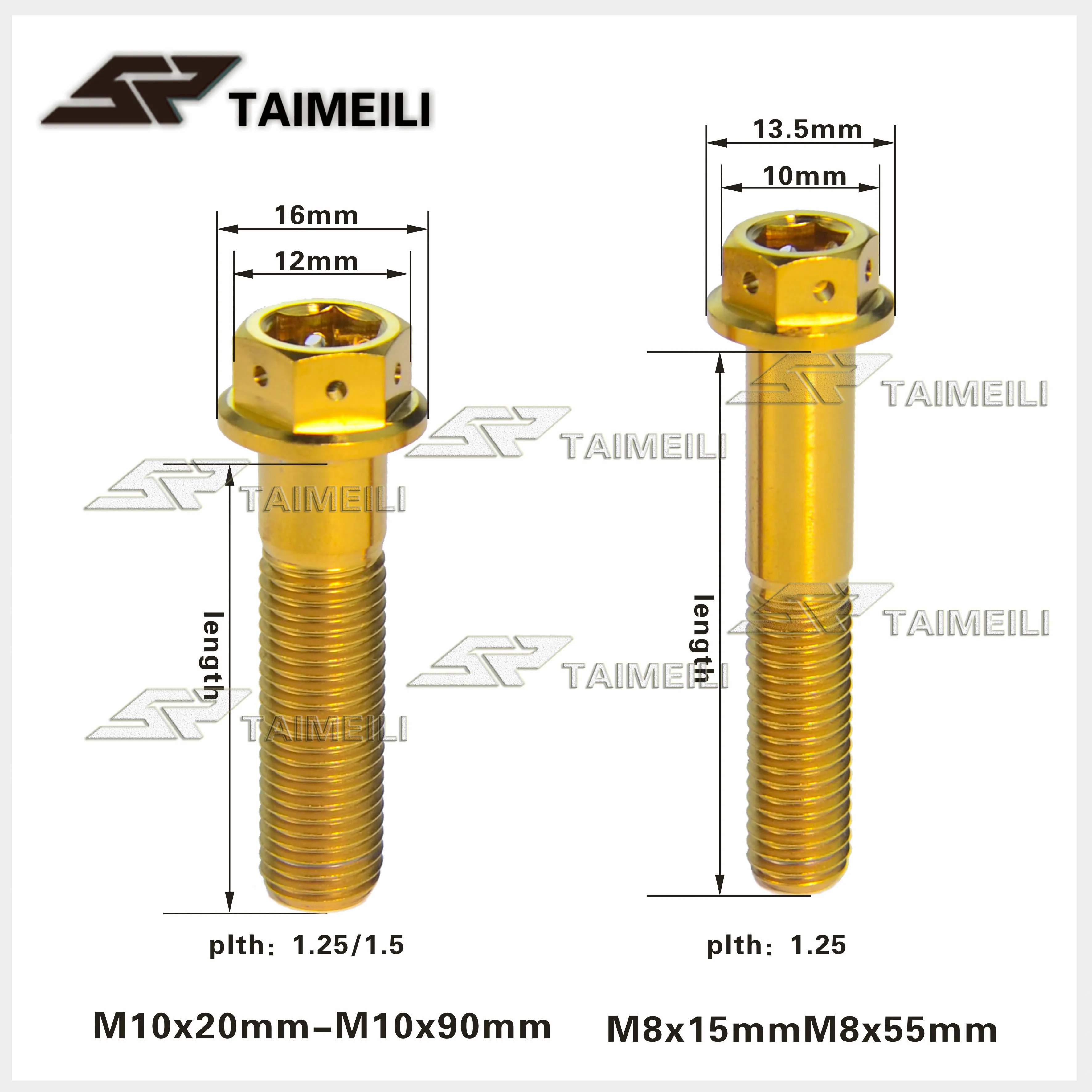 TAIMEILI GR5 Titan-Schraube mit Flanschkopf, Sechskant, Gold, M10/M8x15-70mm, Motorrad-Reparaturschraube, Umrüstschraube – Detail 2