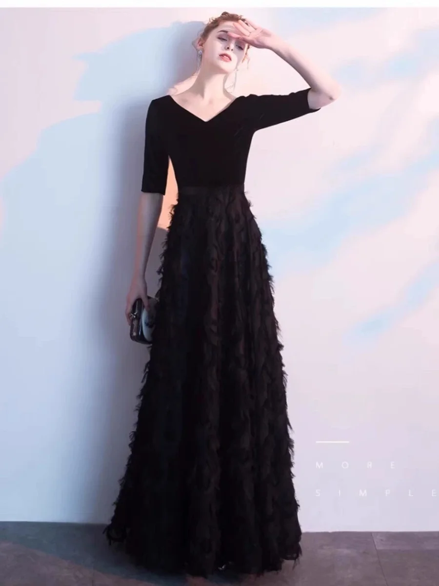 

Вечернее платье Ele Bla для свадьбы и выступлений, корейский стиль, с завышенной талией, А-силуэт, длинное, из полиэфирного волокна