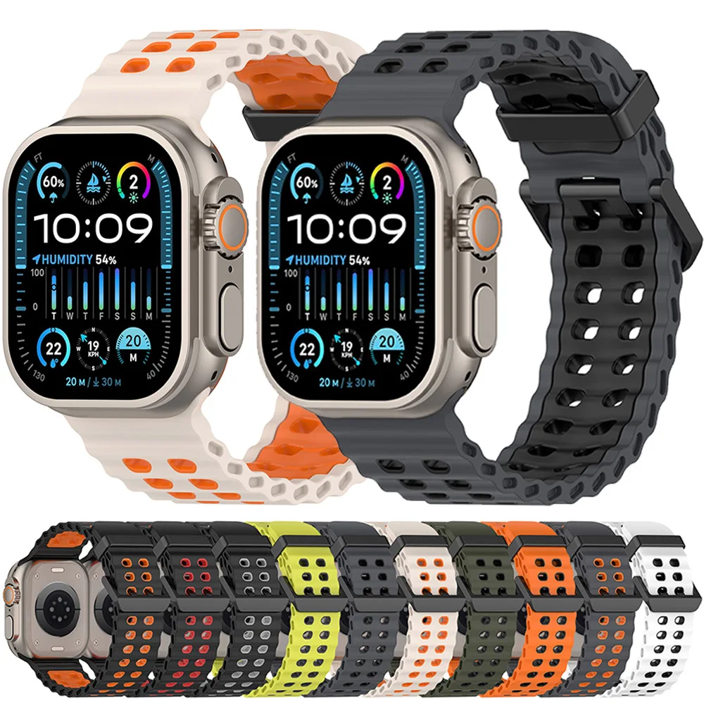 

Silicone strap for Apple Watch Ultra 3 2 1 49mm 11 10 46mm 9 8 7 45mm Breathable color matching wristband for iWatch 6 5 SE 44mm