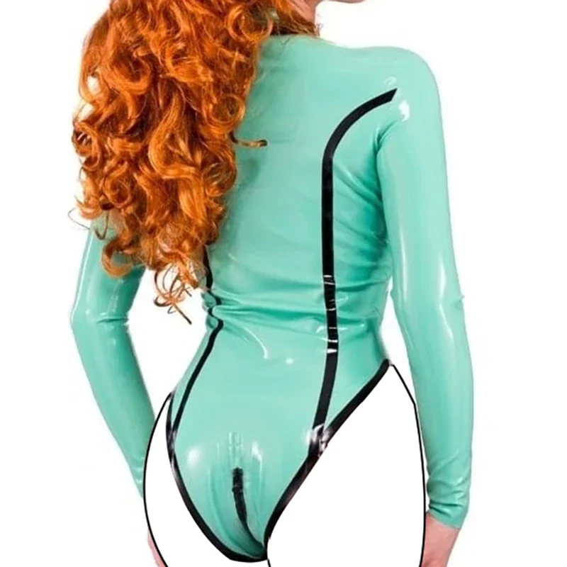 Maiô De Látex Gummi, Perna de corte alto com botões frontais, Terno De Borracha De Virilha Zipper, Catsuit Zentai