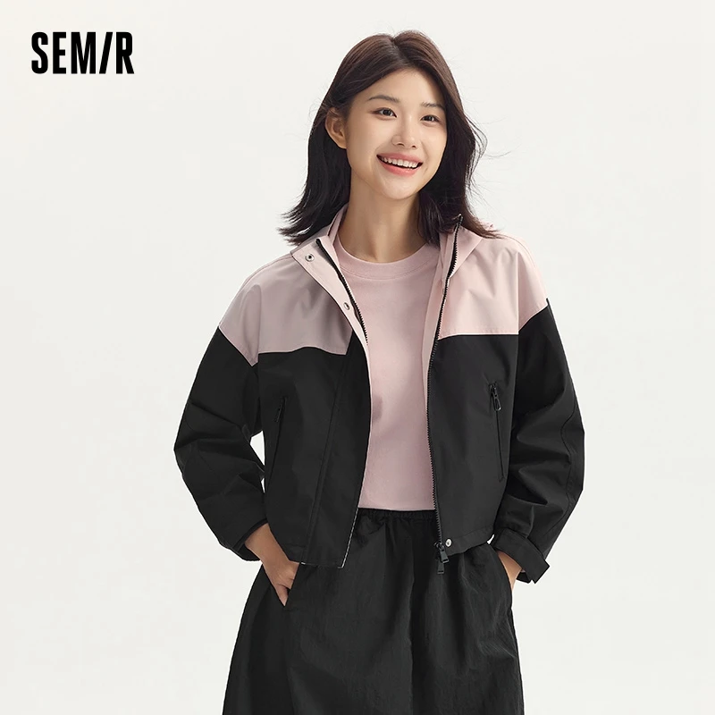 Semir Jacket Women Protective Short Hooded Oversize Autumn Trendy Color Block Three-proof Outdoor Windbreaker
