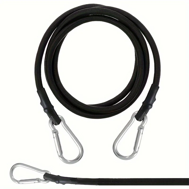 Heavy-duty bungee cord and hook, elastic rope, outdoor camping accessories, sturdy black straps for luggage, goods, cars, kayaks