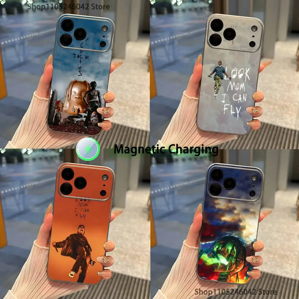 

C-Cactus J-Jack Travis Scott For iPhone 17,16,15,14,13,12,11,Pro,Max,Plus Magnetic Wireless Charging Transparent gray Phone Case