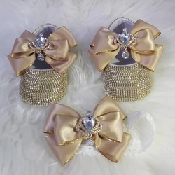 Handmade Bow Rhinestones Baby Girl Kids Shoes Hairband First Walker Sparkle Bling Crystals Princess Shower Gift