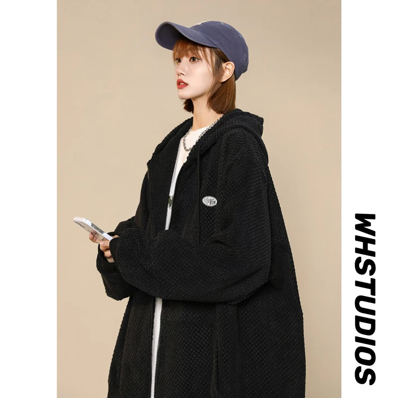 

Мужская толстовка-кардиган в американском ретро-стиле, свободного кроя, на молнии, однотонная, для старшеклассников