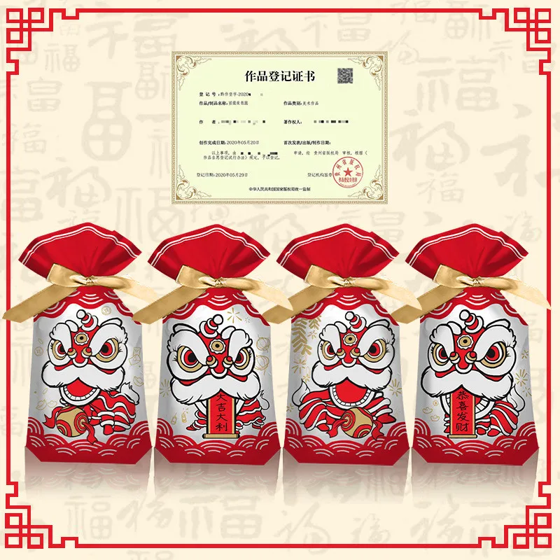 Chinesische Neujahrsgeschenktüten Schneeflocken-Keksbeutel Backwaren-Verpackung Zugschnurbeutel Nougat-Gebäckmaschine Versiegelung – Detail 7