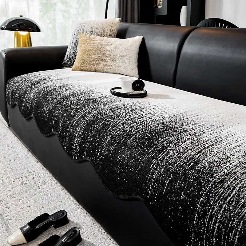 Irregular Striped Gradient Sofa Cover Two-Color Chenille Wear-Resistant Couch Covers High-End Non-Slip Sofa Pad for Four Seasons