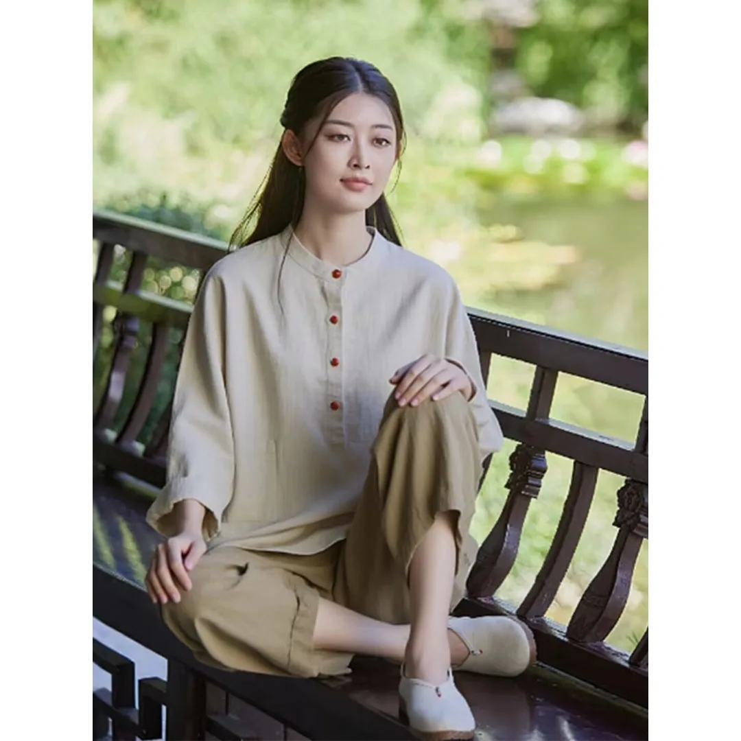 Spring Zen Clothing Women's Cotton Linen Buttoned Layette New Chinese Style Long Sleeve Top Ethnic Traditional Stage Costume