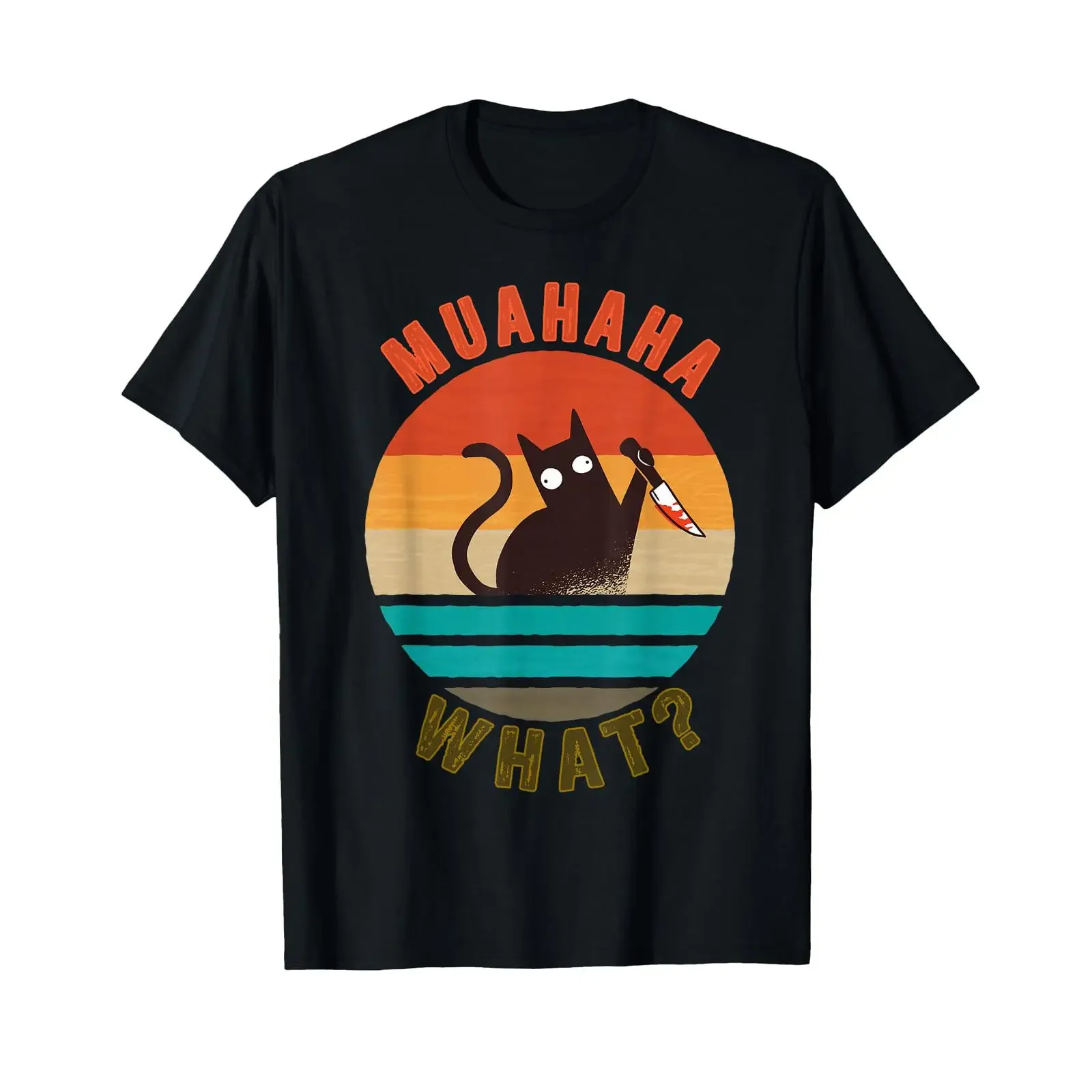 T-shirt vintage Muahaha what verrückte Katze, vêtements de créateur délavés, polyvalents, respirants, extensibles, graphiques élégants, légèrement