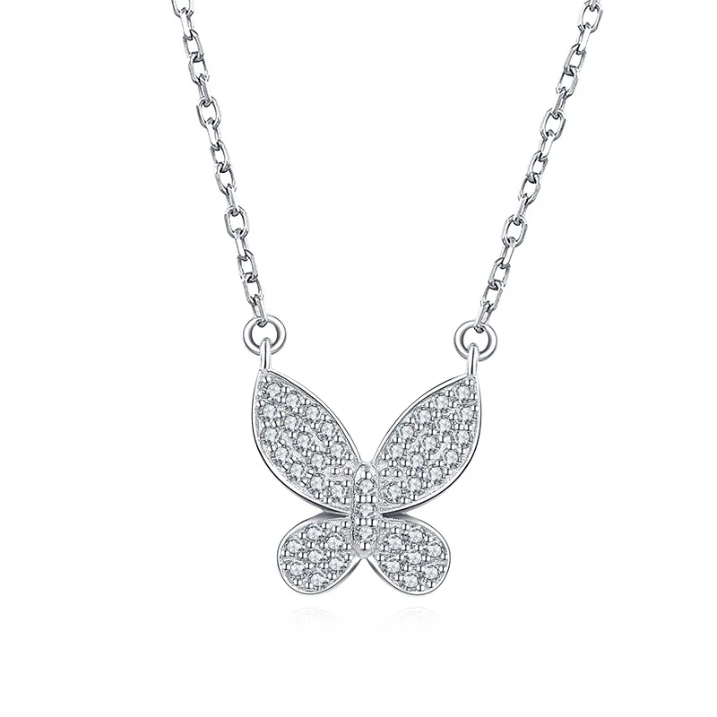 925 Sterling Silver Butterfly Sparkling Clavicle Chain Choker Necklace For Women Silver 925 Jewelry Gifts collares para mujer