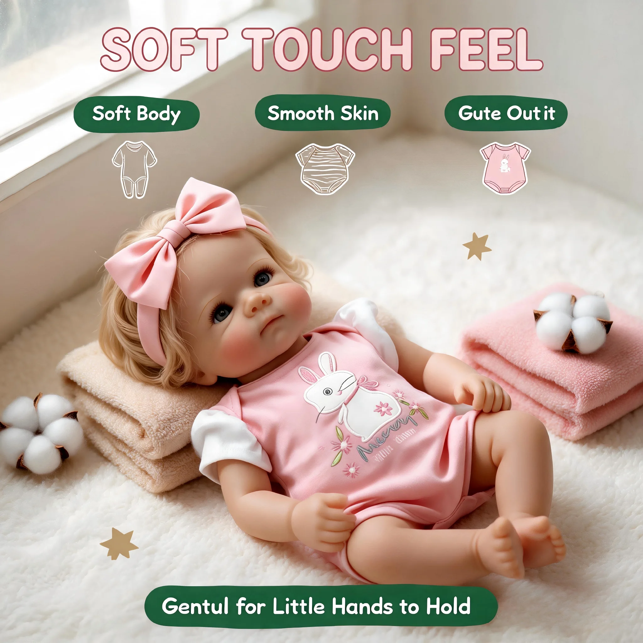 19 Inch Realistic Newborn Doll Hand-Painted Features Ideal Birthday Christmas Gift for Girls Aged 3+ Life-Size Reborn Baby Doll
