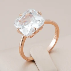 Kinel Hot Big Square Wedding Ring For Women Fashion 585 Rose Gold Color Shiny White Natural Zircon Accessories Daily Jewelry