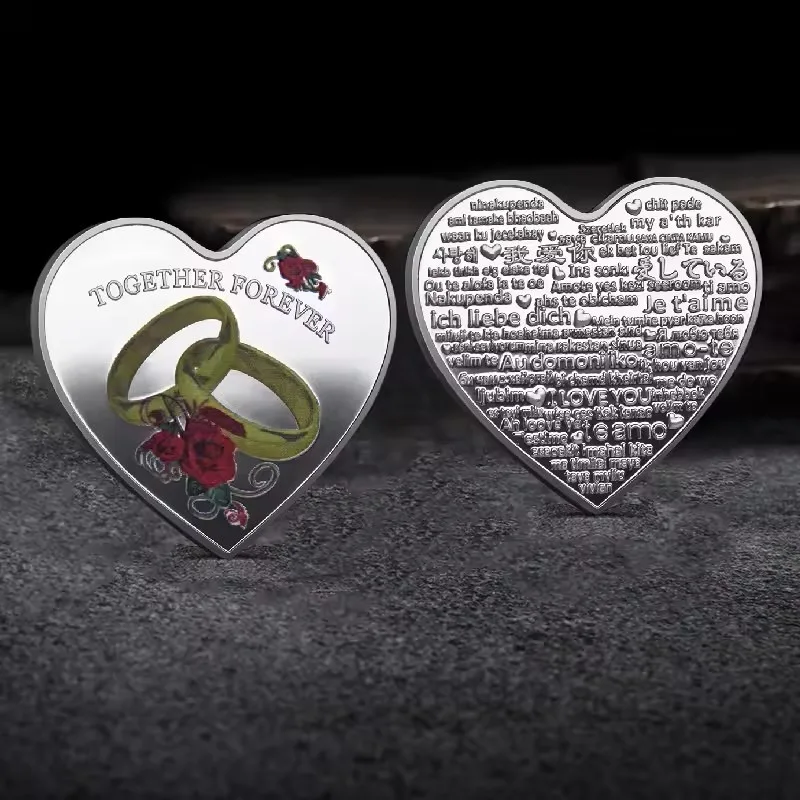 Memorial Coin Valentine Love Token Gold Plated Material Die-Casting Craft Universal Size Heart Shaped Confession Theme Gift