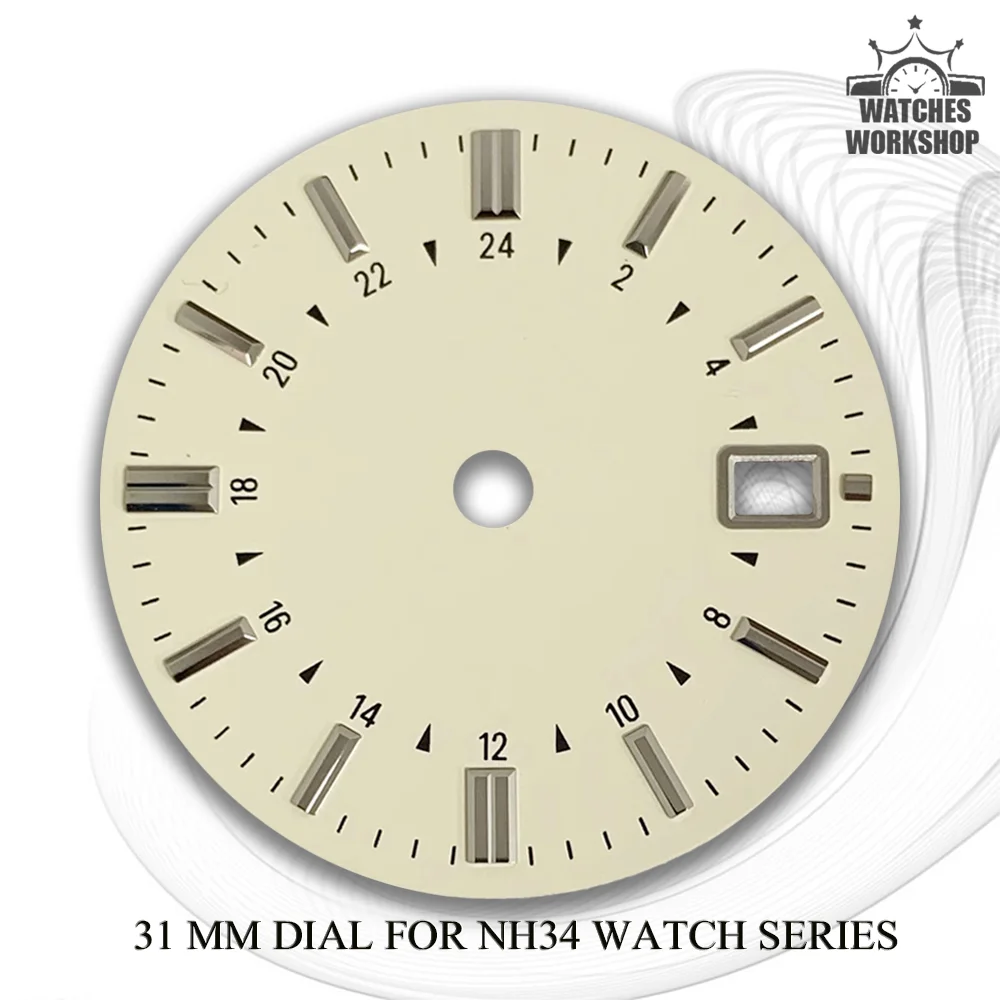 31mm 24H Military Watch Dial Stick Index Date Window No Luminous Fit NH34 Movement Mechanical Watch Replacement Accessories