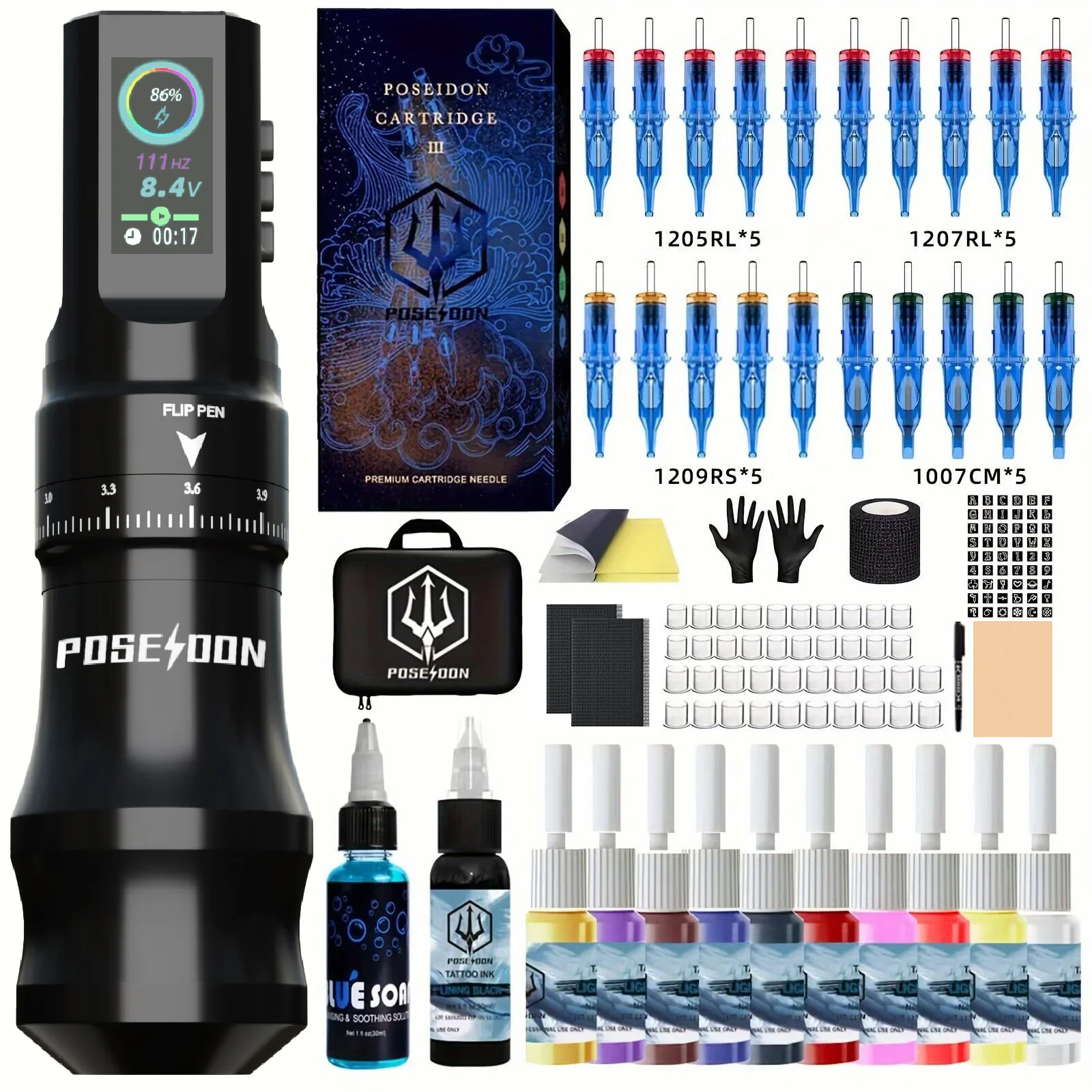 Kit de tatouage POSEIDON Kit de stylo de tatouage de haute qualité pour Machine à tatouer de maquillage Permanent nouveau Kit de pistolet de tatouage d'alimentation de tatouage Cool