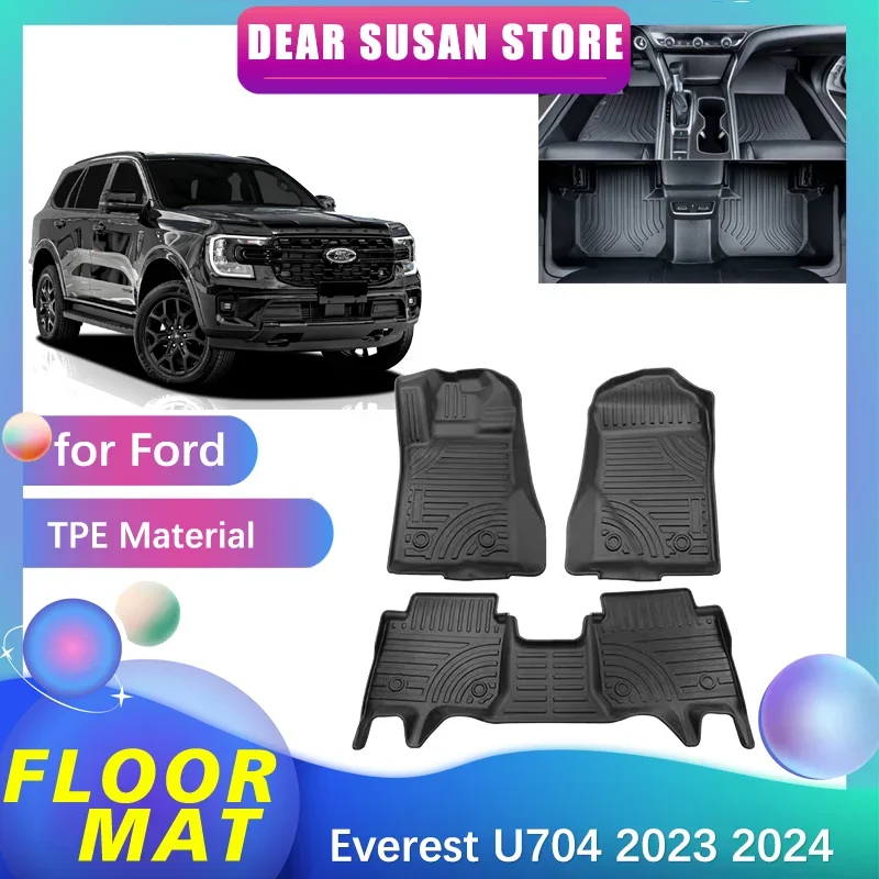 Car Floor Mat for Ford Everest U704 MK3 2023 2024 Panel Foot Parts TPE Liner Carpet Pad Waterproof Custom Cover Rug Accessories