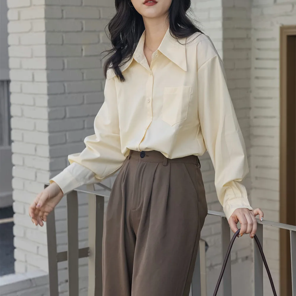 French Elegant Look Younger Instantly Shirt Women's Retro Spring Turn-down Collar Long  Sleeve Blouse Casual Office Lady Clothes