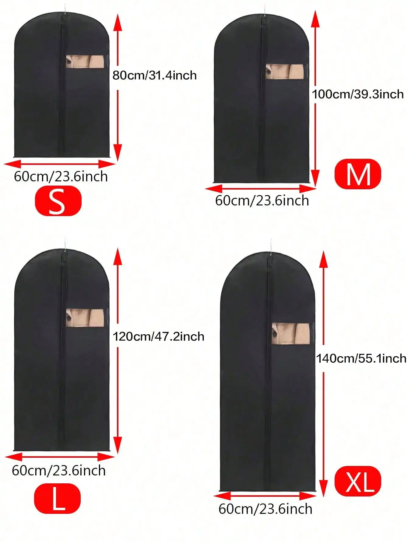 5-Pack Clothes Dust Cover Wardrobe Storage Bag Clothes Dust Bag Mink down Jacket Coat Storage Hanging Dust Cover