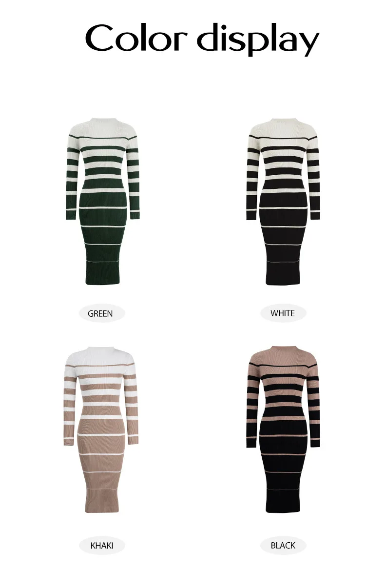 ITOOLIN Women Patchwork Streetwear Dress Long Sleeve Knit Office Lady Elegant Dress Striped Bodycon Dress Fall Holiday Vestido