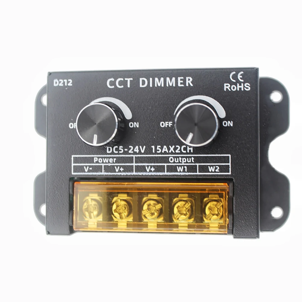 30A 350W LED CCT Dimmer DC5V 12V 24V PWM Two Knob Dual Switch Color Temperature Dimming Control for 5050 2835 5730 Strip Module