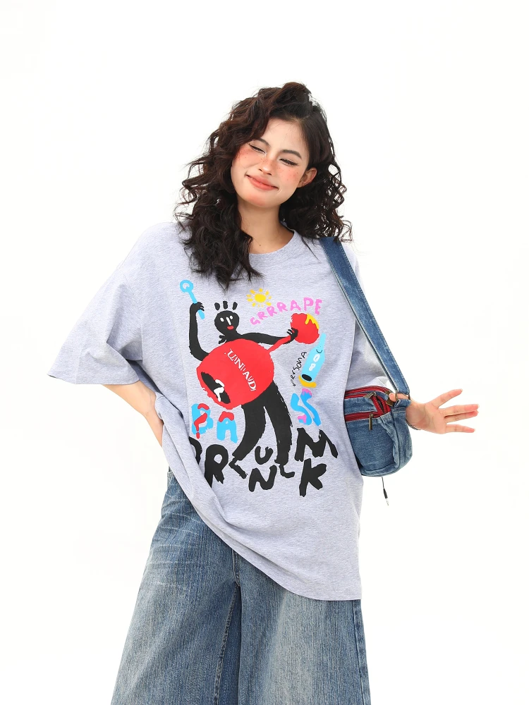 

Женская повседневная хлопковая футболка Wild Azizi с коротким рукавом, свободного кроя, с принтом, универсальная летняя футболка для пар, с круглым вырезом