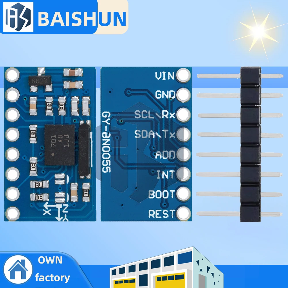 

‌ GY-BNO055 Модуль датчика 9DOF IMU — 9-осевая коммутационная плата абсолютной ориентации с интерфейсом I2C для робототехники/дронов (гироскоп)