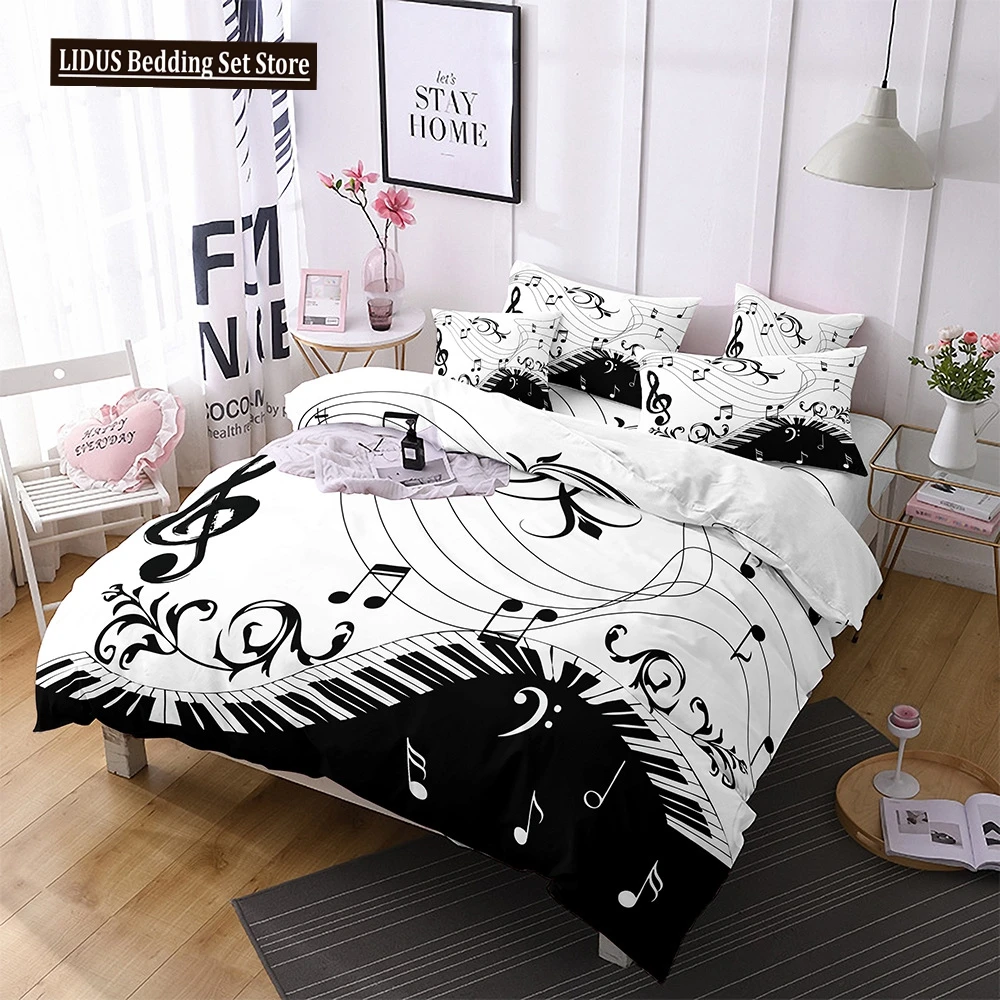 

Music Theme Polyester Duvet Cover Set 3D Guitar Piano Bedding Set King Queen Twin Full Size For Kids Boys Girls Room Decoration