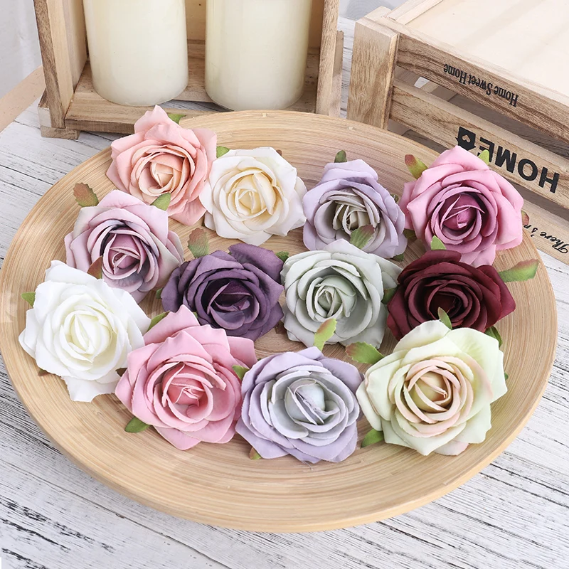 5Pcs Classic Rose Artificial Silk Flower Head Home Flower Arrangement Christmas Wreath Scrapbook Wedding Cake DIY Decoration