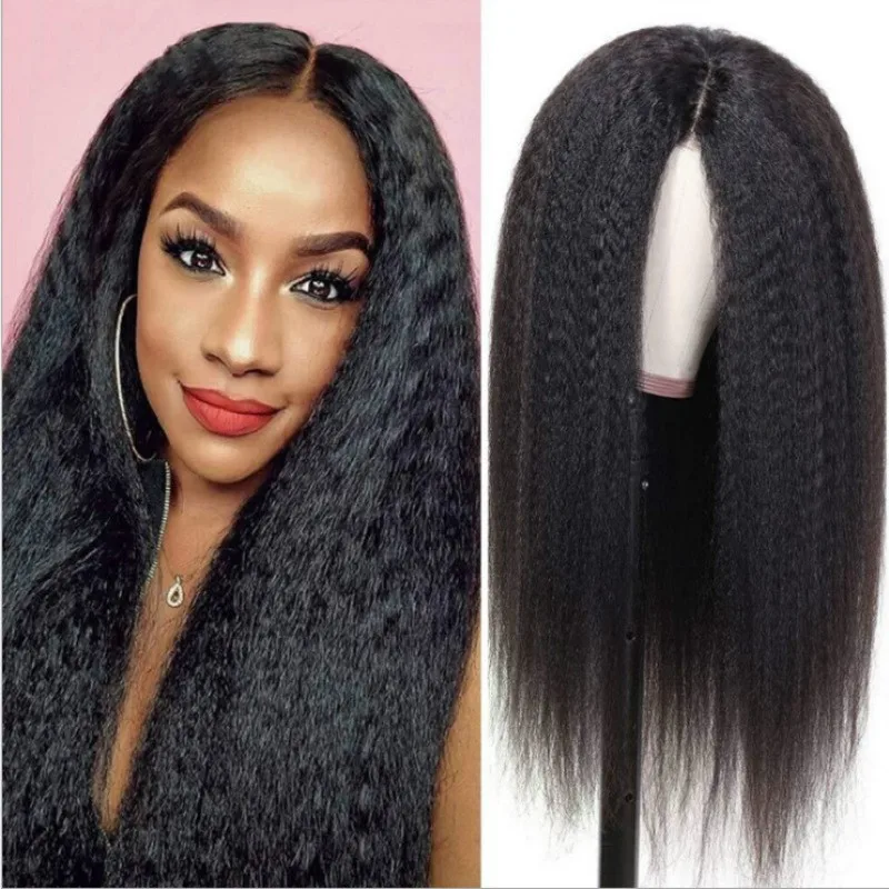 

European and American Style Fluffy Middle Part Long Straight Wig for Women High Temperature Fiber Synthetic Hairpiece