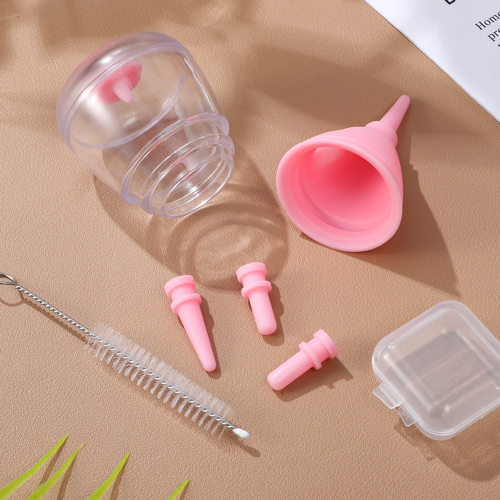 

6 Pieces Pet Feeding Bottle Set 40ML Pink Silicone Nursing Puppy Kitten Bottles Newborn Milk Feeder Supplies Clean Brush