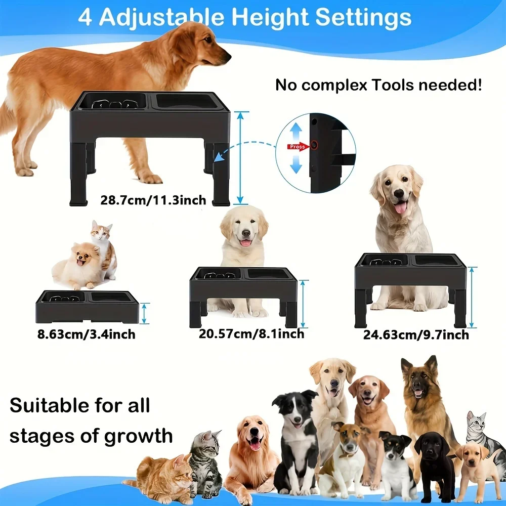 

Pets Bowls Dog Double Bowls Stainless Stand Adjustable Height Pet Feeding Dish Bowl Big Dog Elevated Food Water Feeders for Dogs