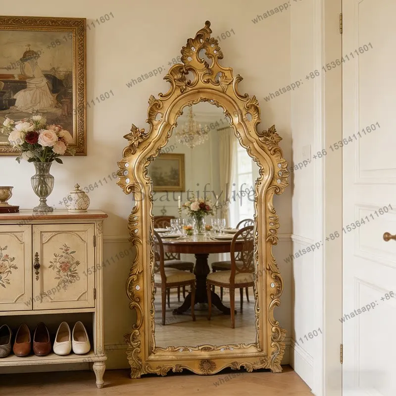 French retro full body American carved floor mirror living room entrance fitting mirror