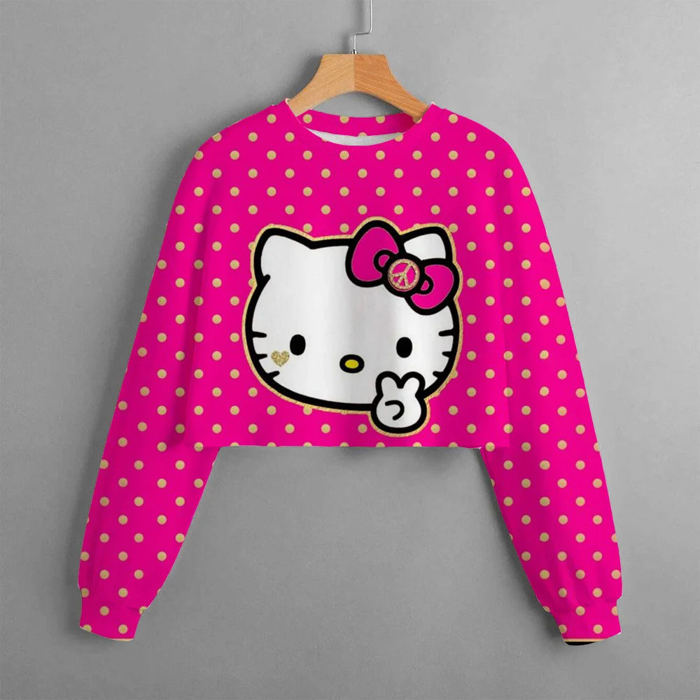 Hello Kitty t-shirt per bambini primaverile stampata, pullover per t-shirt da ragazza a maniche lunghe per bambini, autunno fashion cartoon baby