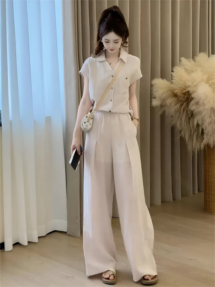 Fashionable Casual Women's Two-Piece Set Summer 2026 High Waist Wide Leg Pants Sporty Style Warmth Retaining Medium Thickness