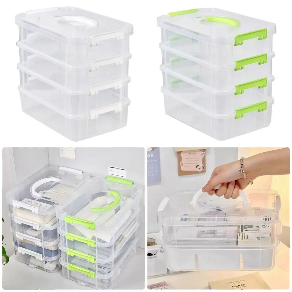 Transparent Box 4-tiers Plastic Storage Box School Office Container Drawer Organizer Table Jewelry Box Makeup Organizer Box Bins