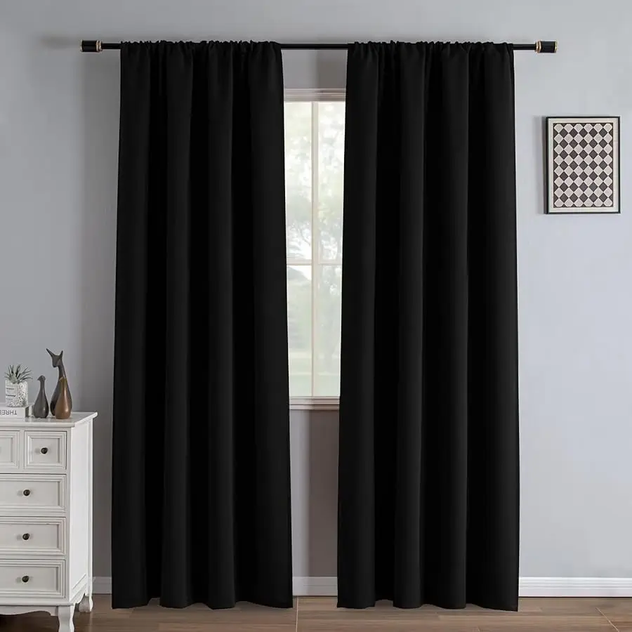 

Black Blackout Curtains 84 Inch Length 2 Panels Set, Black Out Curtains for Bedroom 84 Inch Long, Rod Pocket Energy Sa ing Room