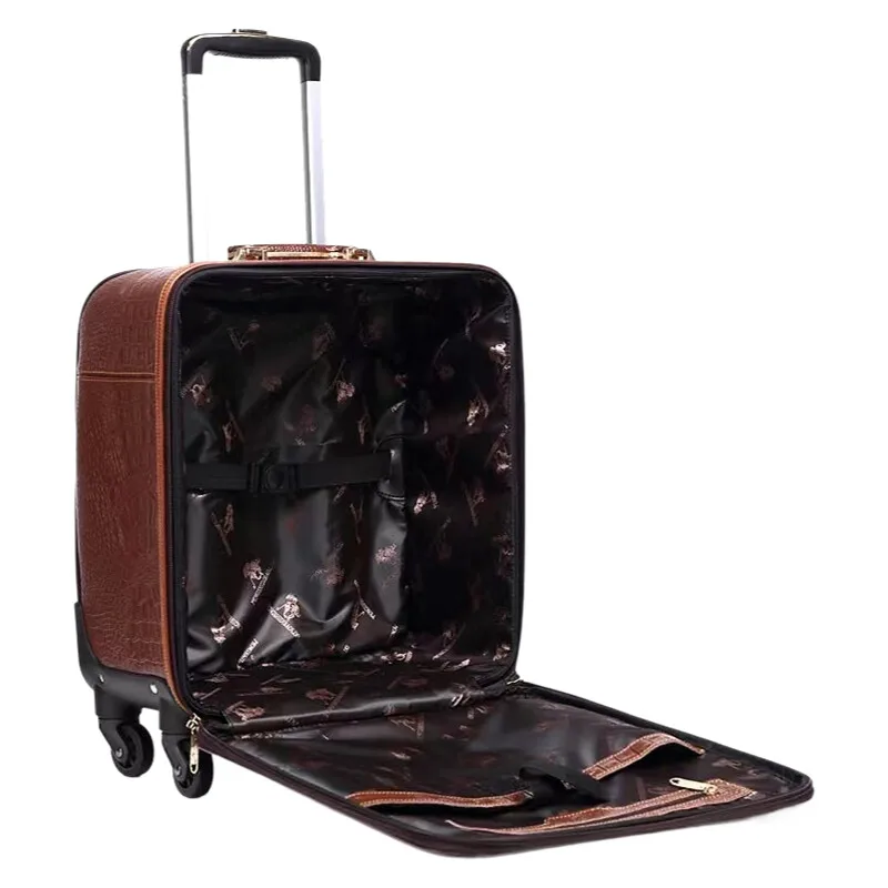 ​ ​ Koper Bisnis Kulit Sapi Asli Bagasi Perjalanan RETRO dengan Kunci TSA Di Roda 20 Inci Jinjing untuk Pria