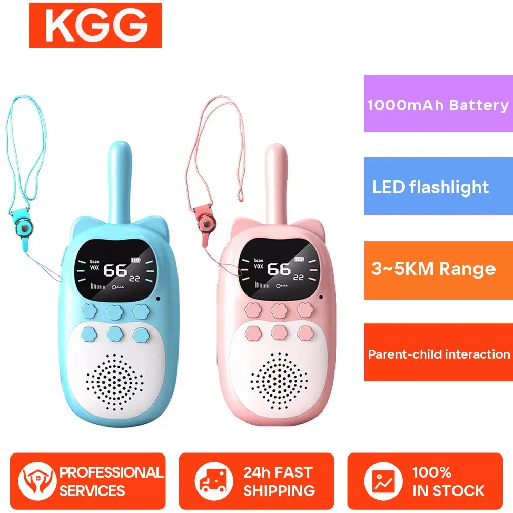 2PCS Kids Mini Walkie Talkie Rechargeable 1000mAh Handheld 0.5W 3km Radio Transceiver Interphone Child Christmas Toys Gifts