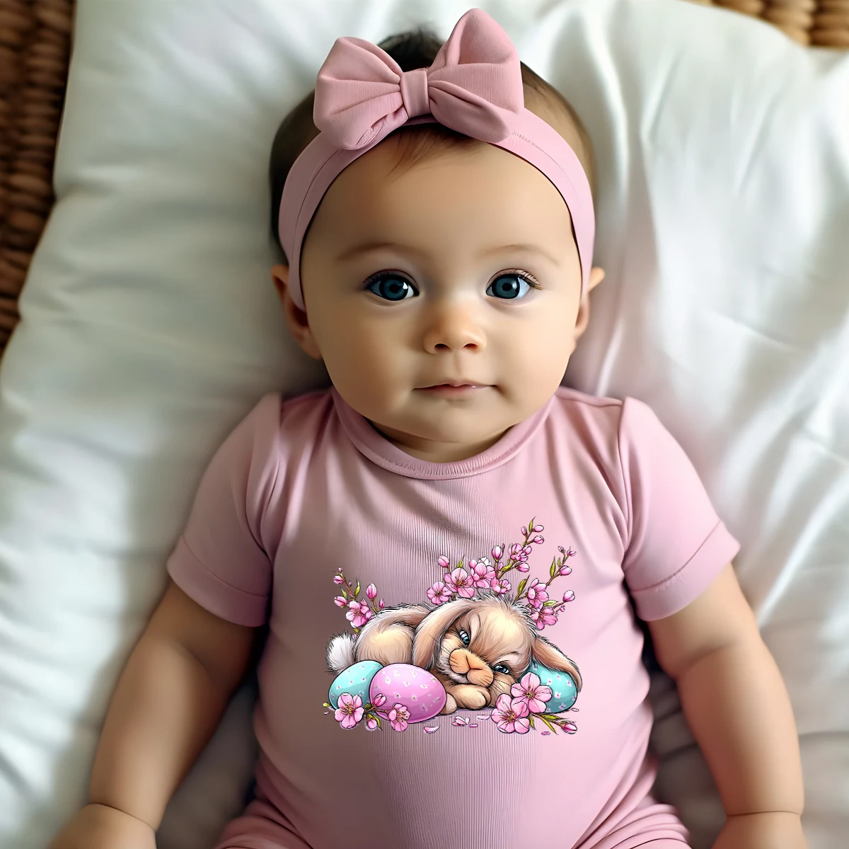 

Комбинезон-боди из чистого хлопка с рисунком «Ретро-цветы и Пасхальный кролик», удобная одежда для малышей, комбинезон для новорожденных от 0 до 12 месяцев