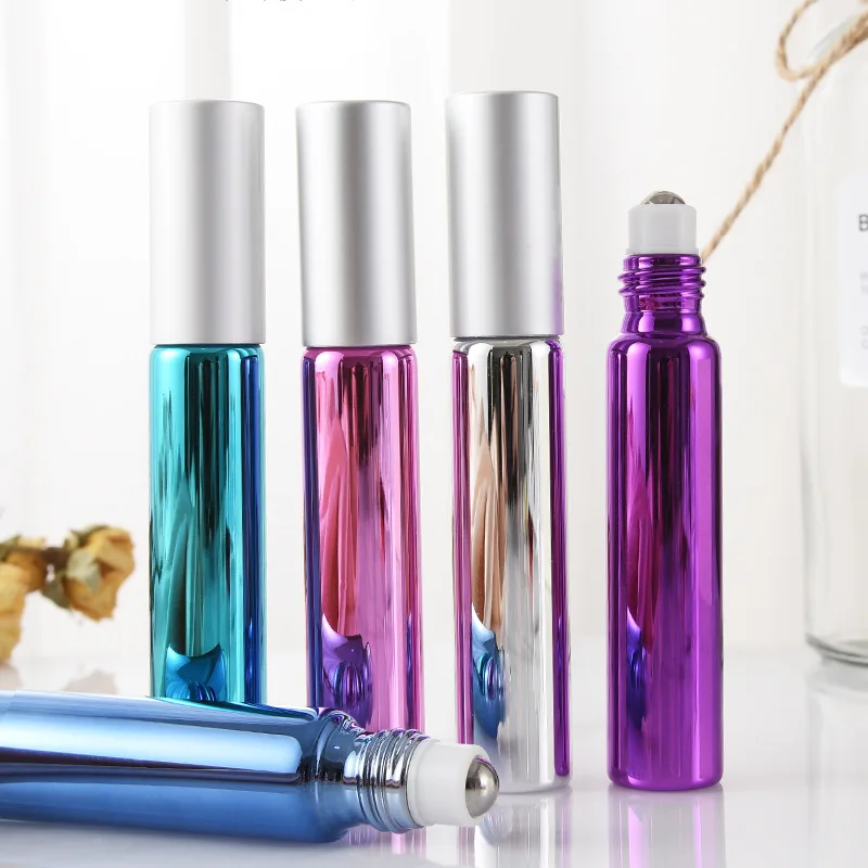 1Pc 10ml Essential Oil Bottle Aluminum Nozzle Spray Refillable Bottle Perfume Cosmetic Glass Container 6 Colors