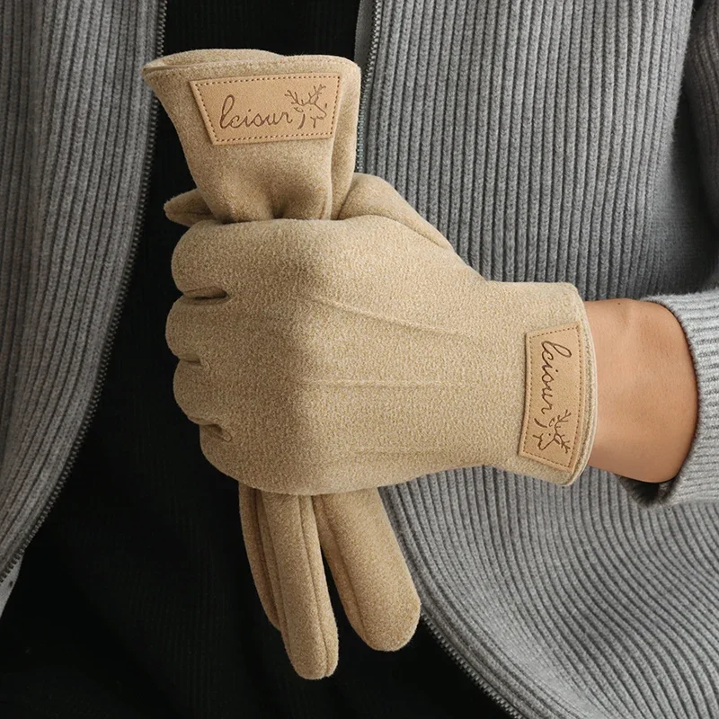 Men's fleece-lined gloves for winter, warm and cold-resistant, touch-screen compatible, exquisite cycling and driving gloves