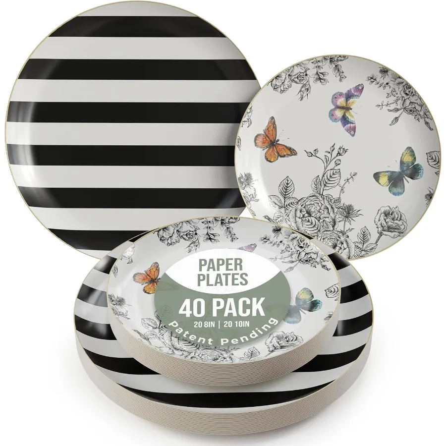 

Floral Paper Plates 8.5 Inch 10.5 Inch 40 Pcs Dinner Plate Set for Elegant Party Decorations Suitable for 20 Guests Large and S