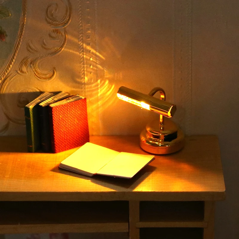 1:12 Dollhouse Miniature Desk Lamp LED Lamp Gold Wall Light Lighting Home Furniture Model Decor Toy Doll House Accessories