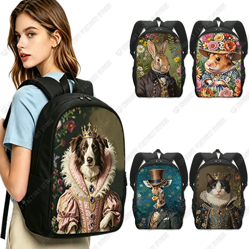 

Oil Painting Animals Pattern Backpack Cat Dog Hydrochoerus European Vintage Wearing Women Men Rucksack for Travel School Bags