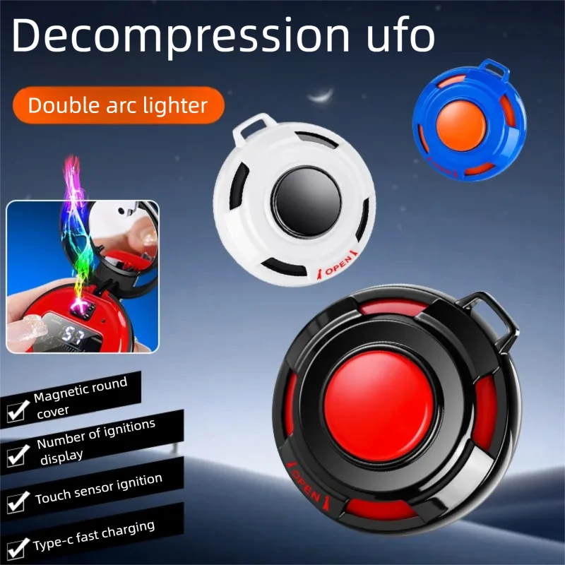 New Dual Arc Lighter Small Flying Saucer Shape Pendant Decompression Arc Lighters Cool Usb Rechargeable Lighter Gifts
